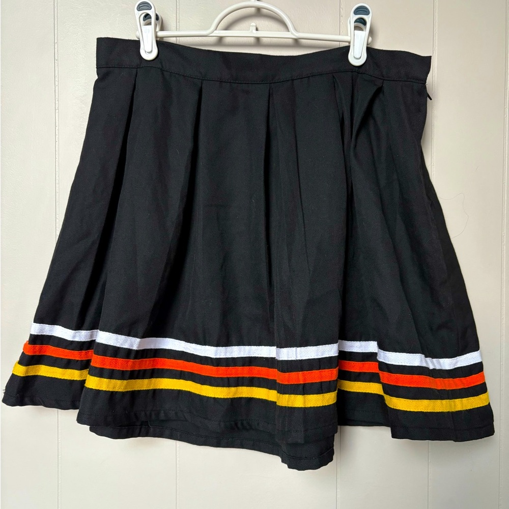 Black Skater Mini Skirt with Striped candy corn Hem